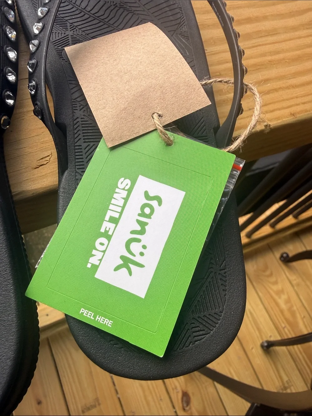 Sanuk Funshine Gem Black Flip Flops Size 9